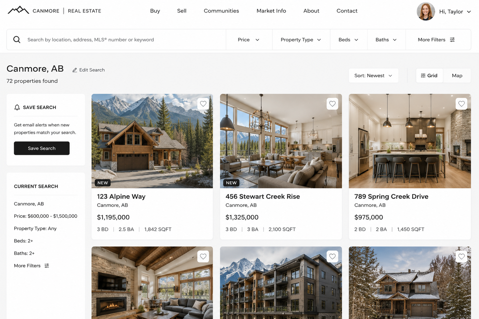Screenshot of a property search online